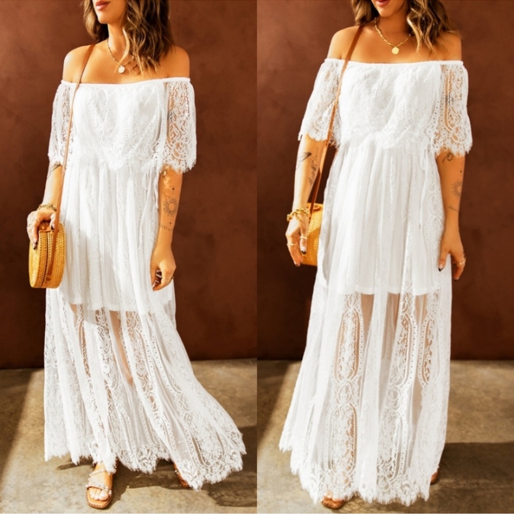 New Gorgeous White Lace Summer Maxi Dress - Picture 5 of 6